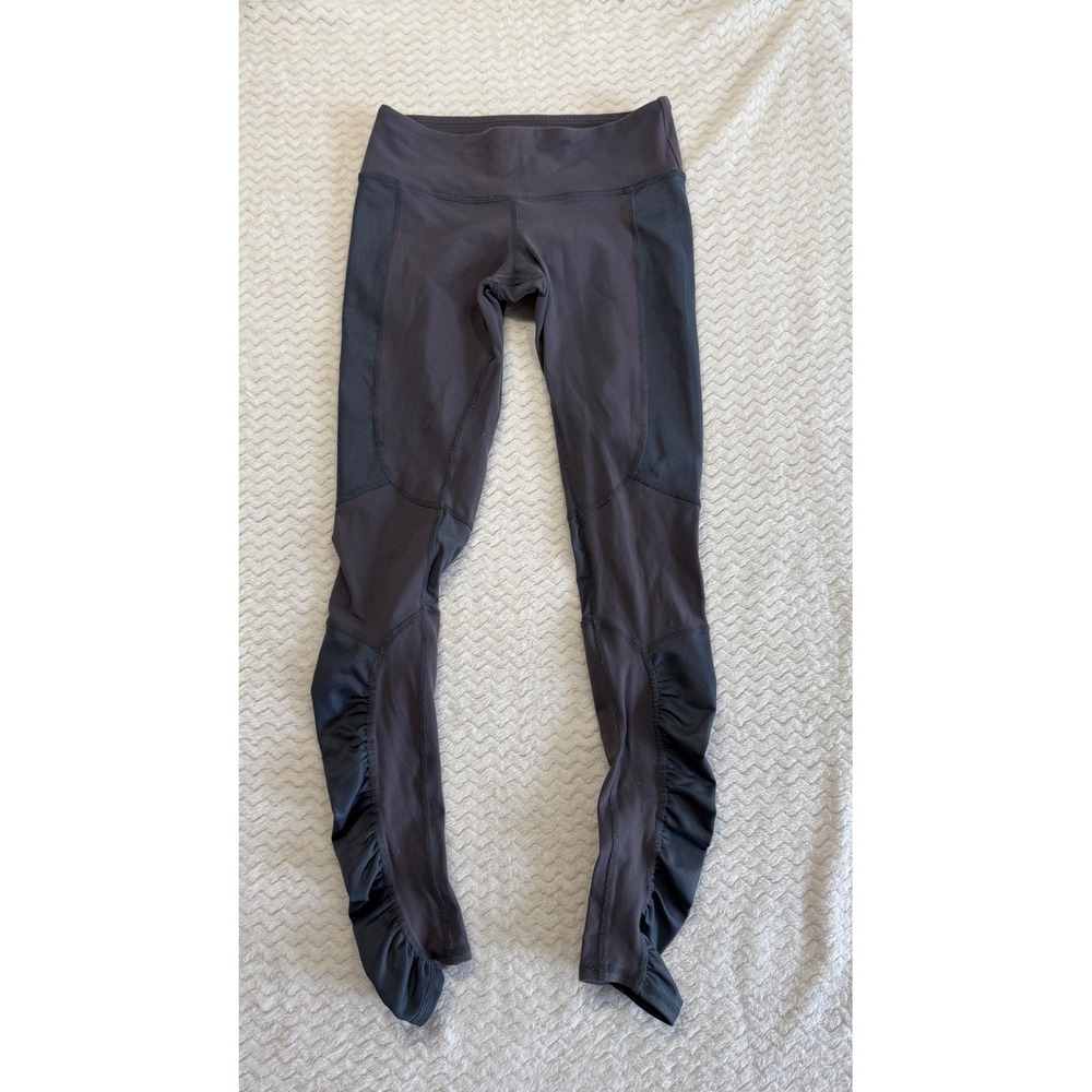 Alo Yoga Goddess Leggings Charcoal Gray Mesh Panel Ruched Over The Heel Pants